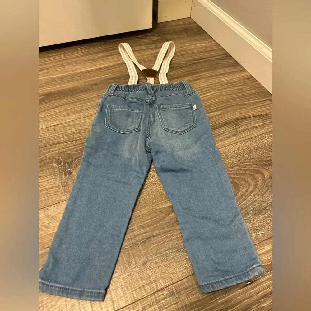 Oshkosh Baby Girl Skinny Floral Patch Jeans With Removable Suspenders Size 12m